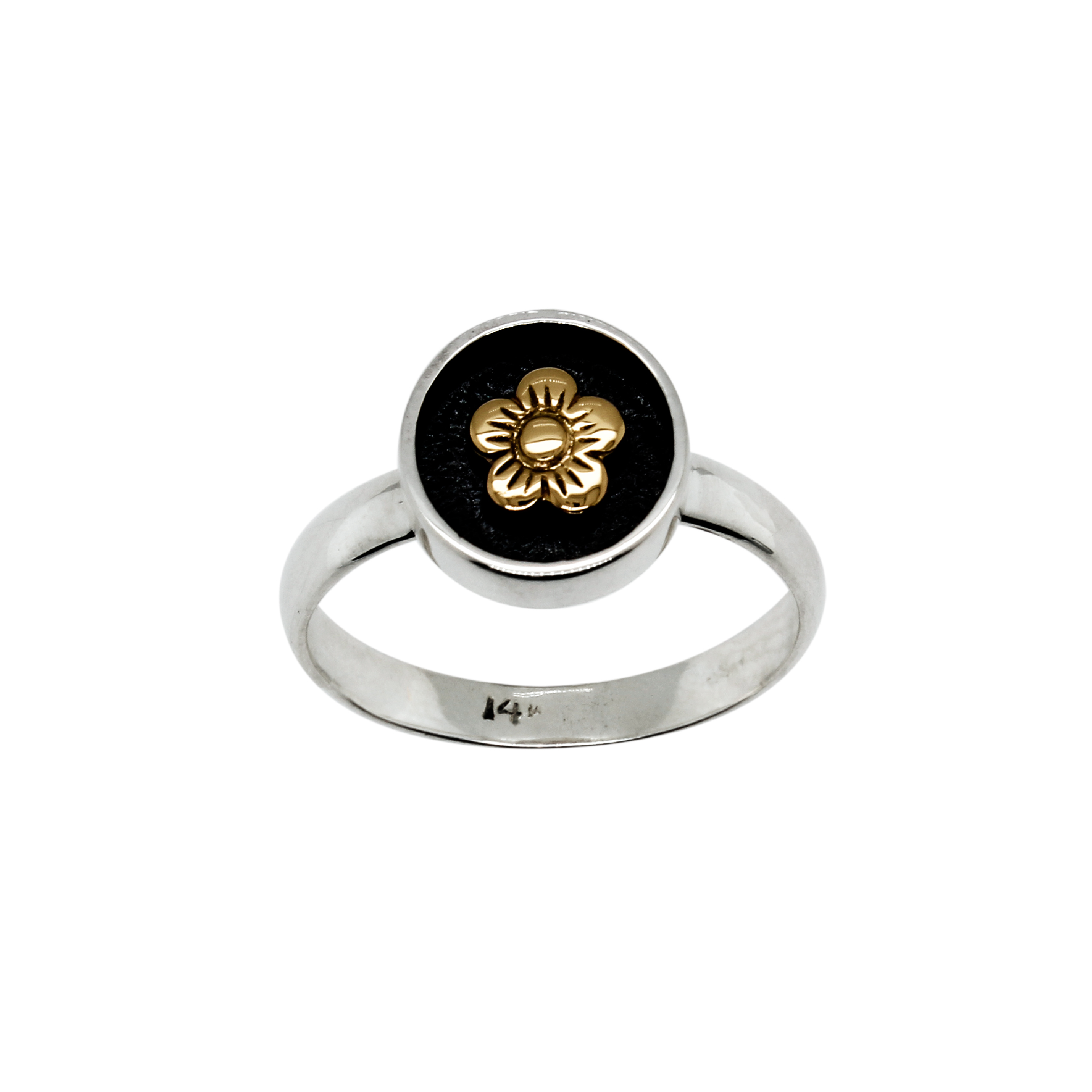 Sterling Silver Ring with a 14k Gold Flower