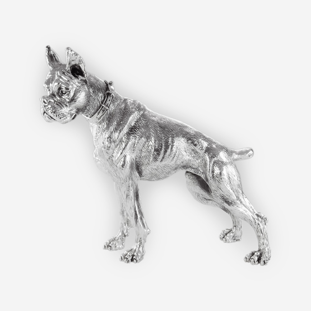 Escultura en Plata de un Perro Boxer Aléman hecha mediante proceso de electroformado.