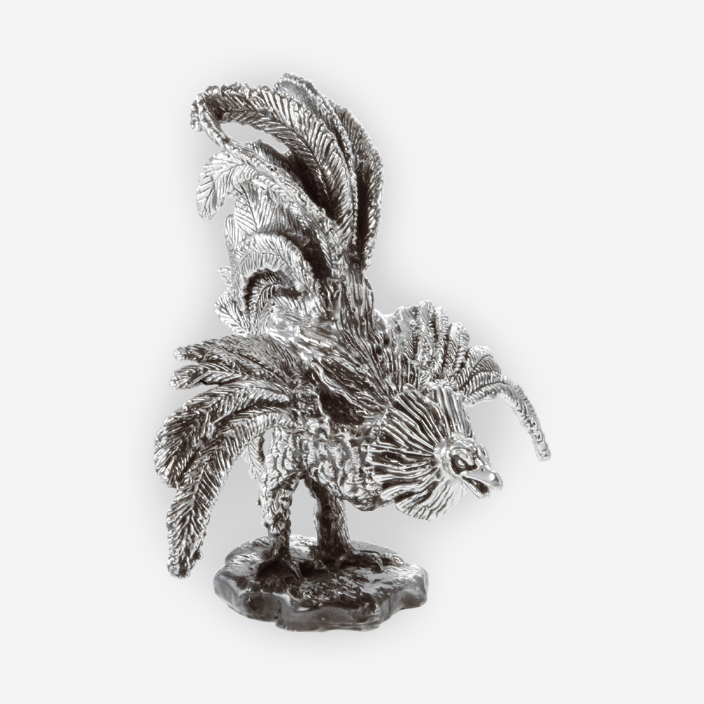 Escultura de Plata de Gallo de pelea hecha mediante proceso de electroformado