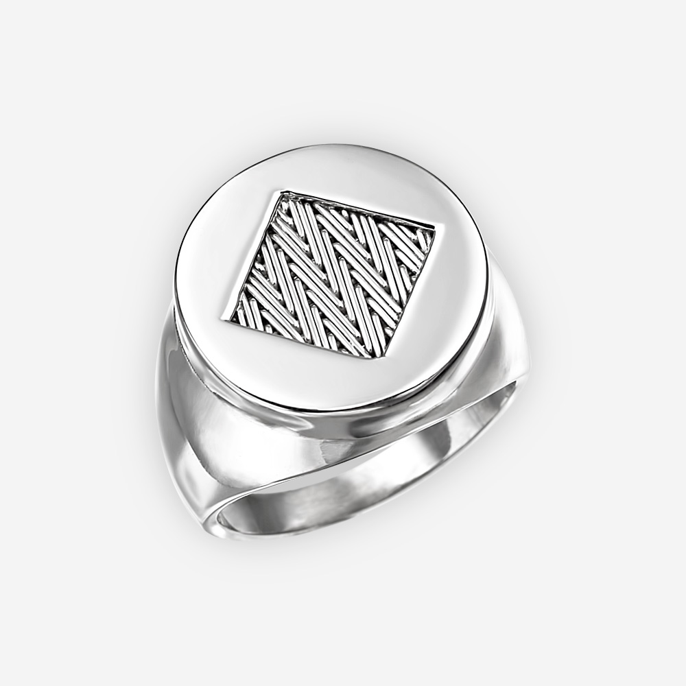 Handwoven silver herringbone ring crafted in 925 sterling silver.