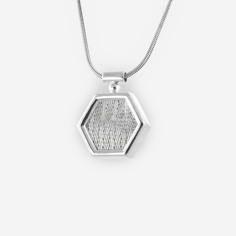 Hexagonal Sterling Silver Hand Woven Necklace with Classic Delicate Chain.
