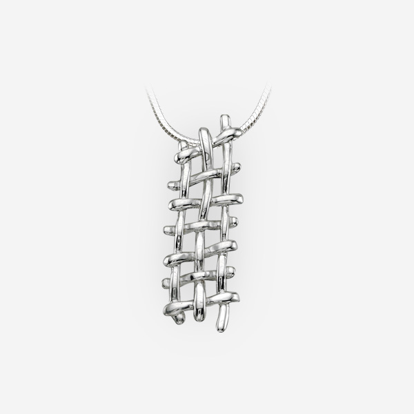 Modern silver woven rope pendant crafted from 925 sterling silver.