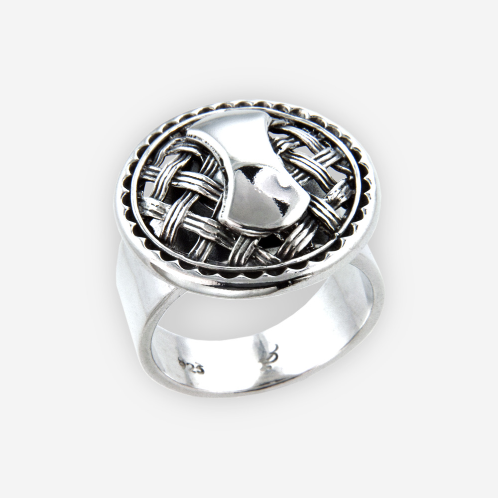 Sterling silver lattice ring is crafted completely from oxidized 925 sterling silver.
