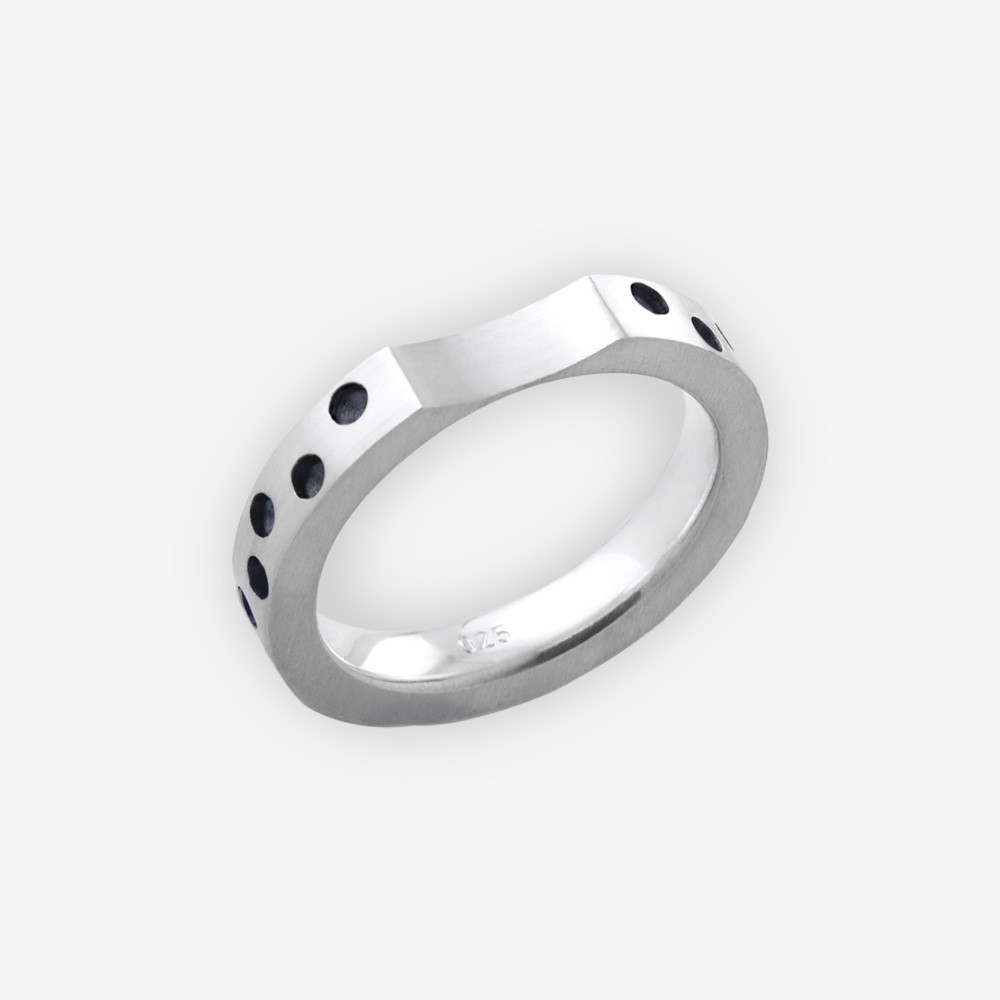 Modern sterling silver ring with oxidized dot detailing is crafted from 925 sterling silver.