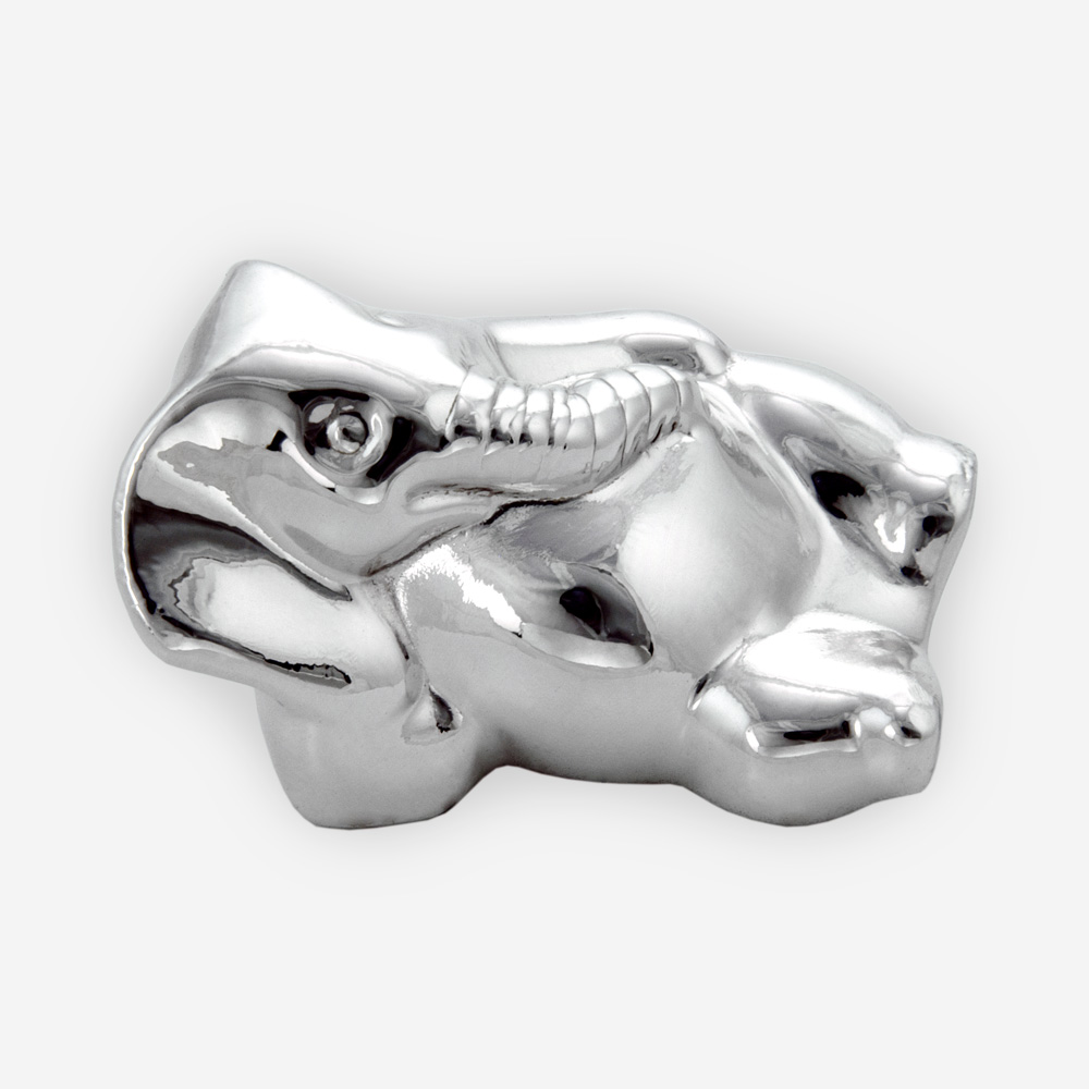 Plump elephant silver sculpture with a polished finish