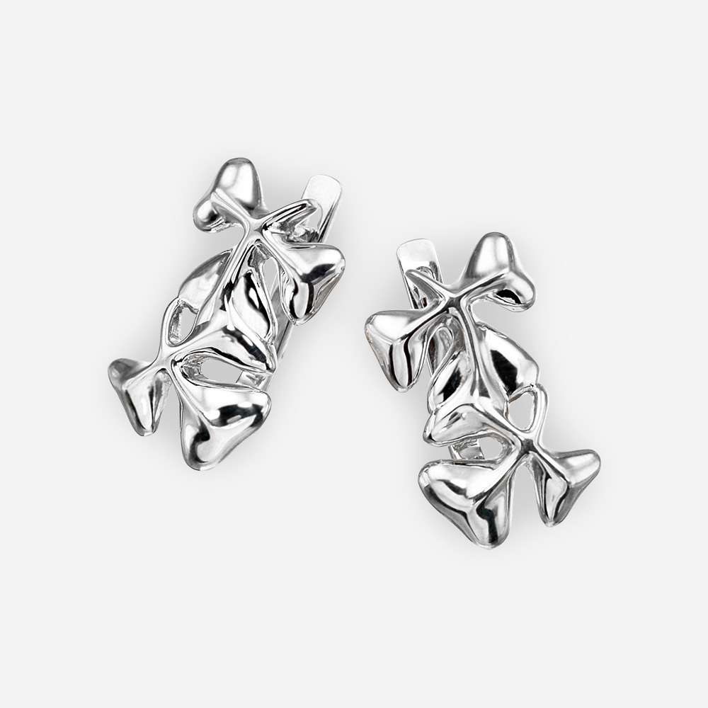 Polished silver shamrock earrings with lever back closures - 925 sterling silver.
