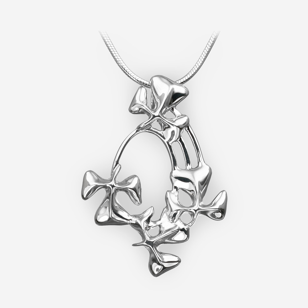 Polished sterling silver shamrock pendant with a high polished finish.