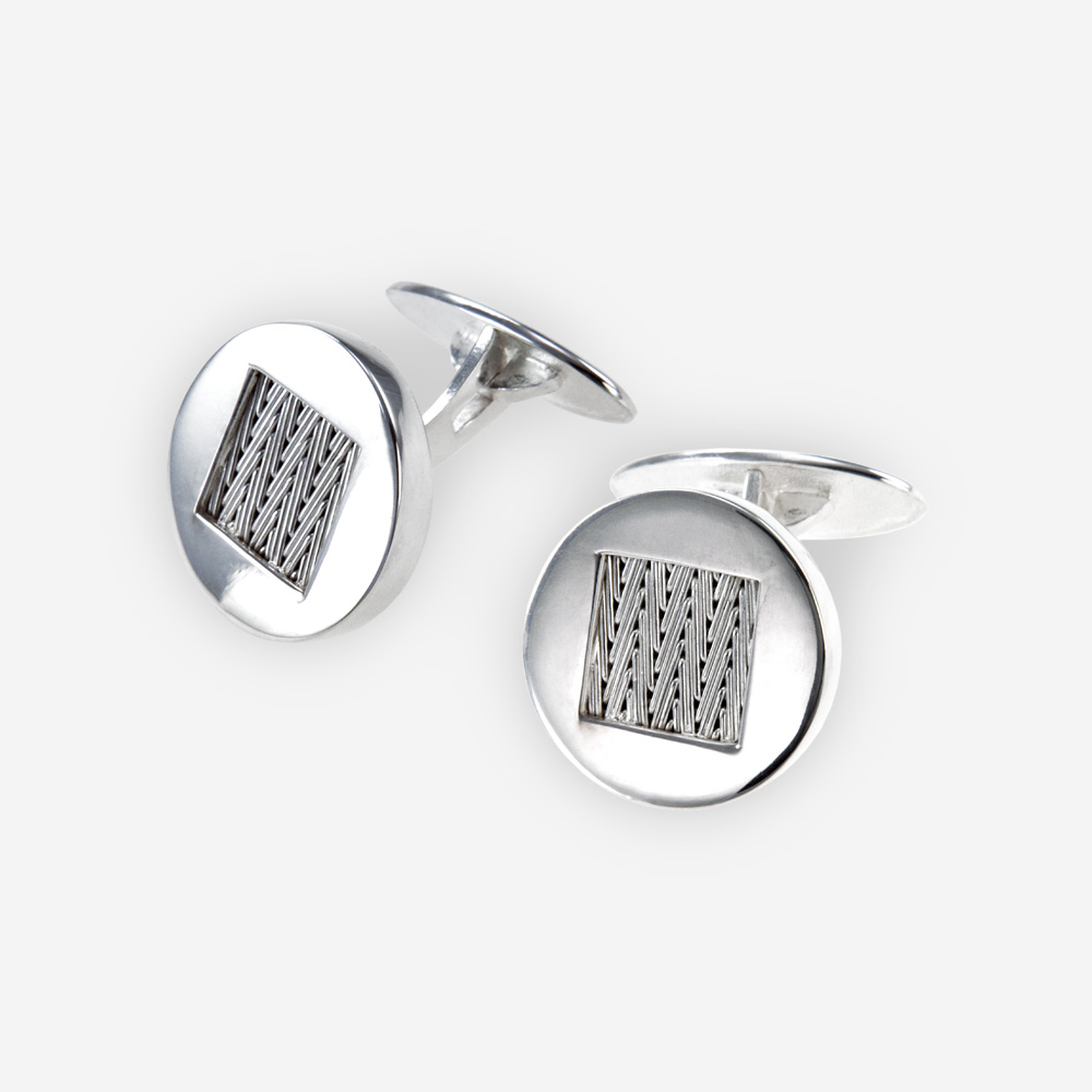 The Round Silver Cufflinks, in sterling silver with braided detail.