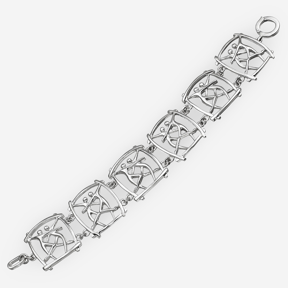 Sterling silver bracelet with a modern dancing couple design crafted on every link in 925 sterling silver.