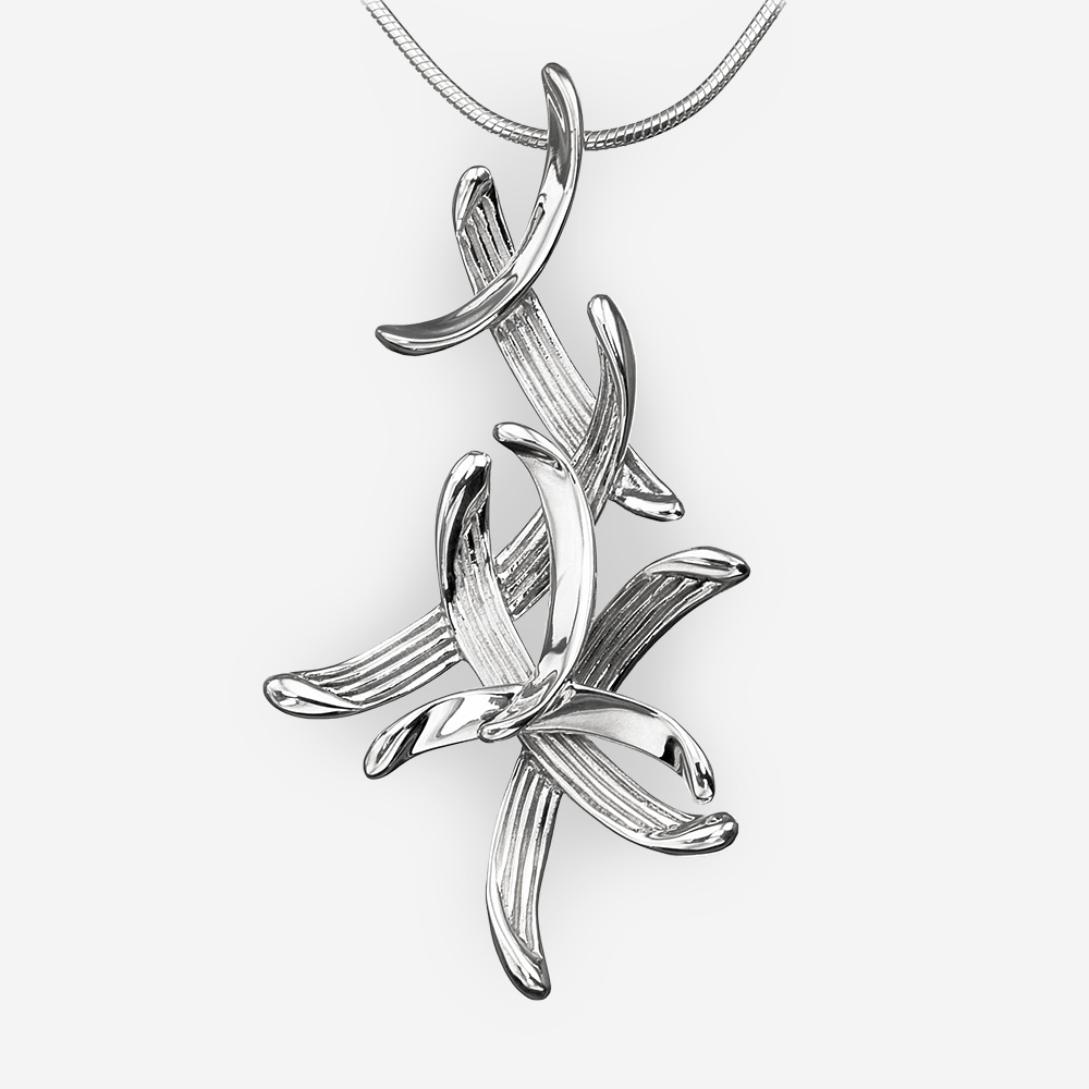 Silver cascading feathers pendant crafted in 925 sterling silver.