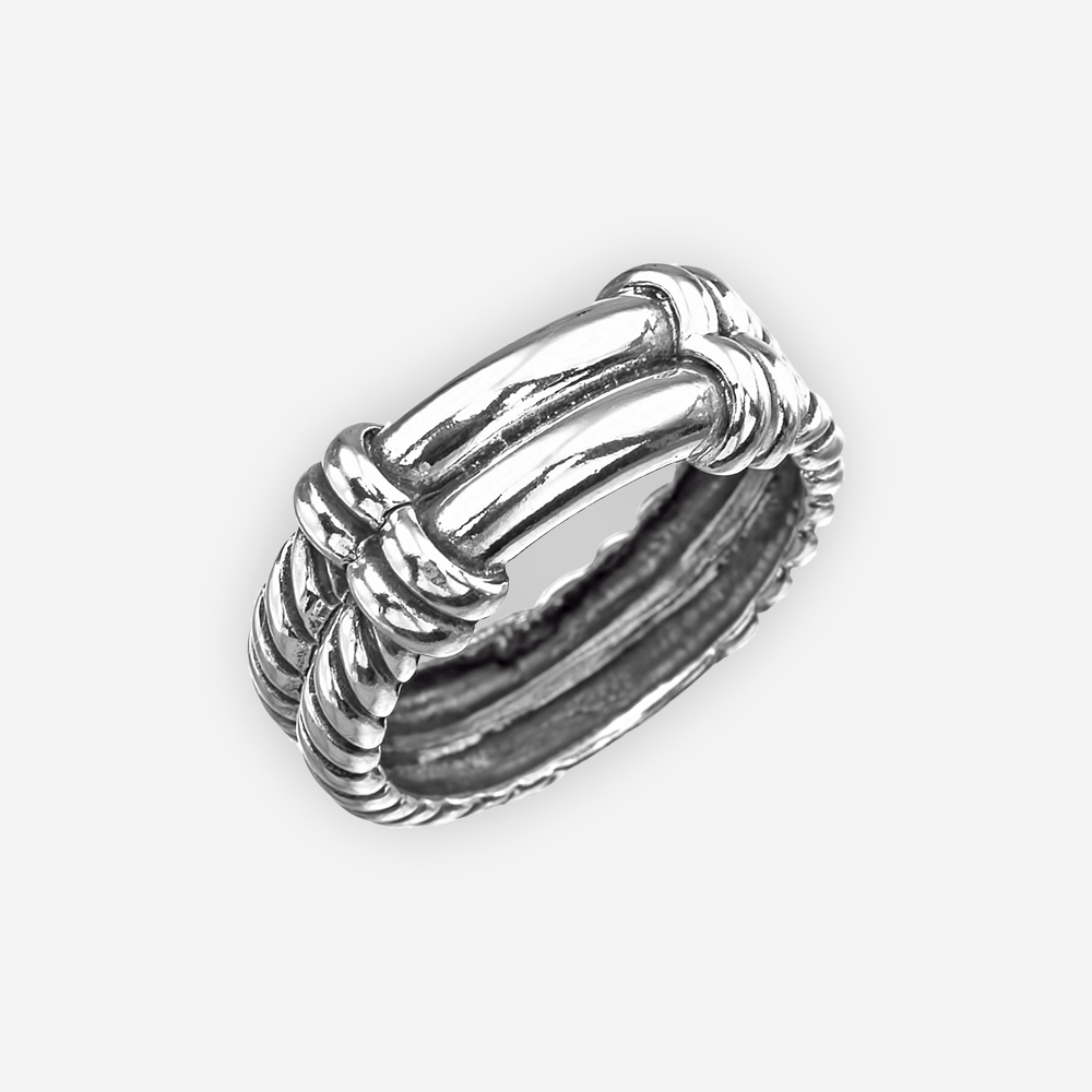 Silver double twisted cable ring with a high polished finish.