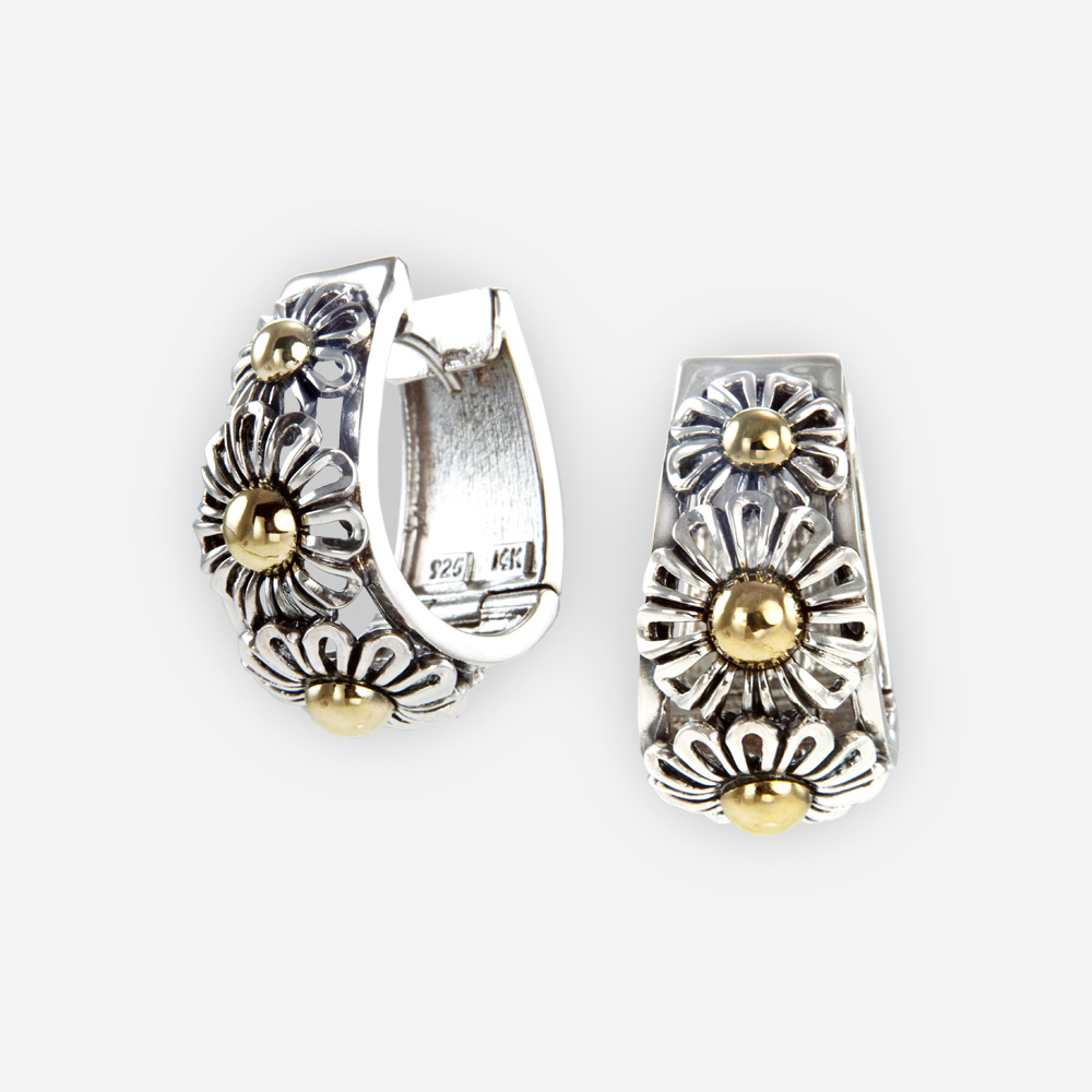 The Silver and Gold Daisies Earrings, in sterling. Also features lots of pretty daisies.