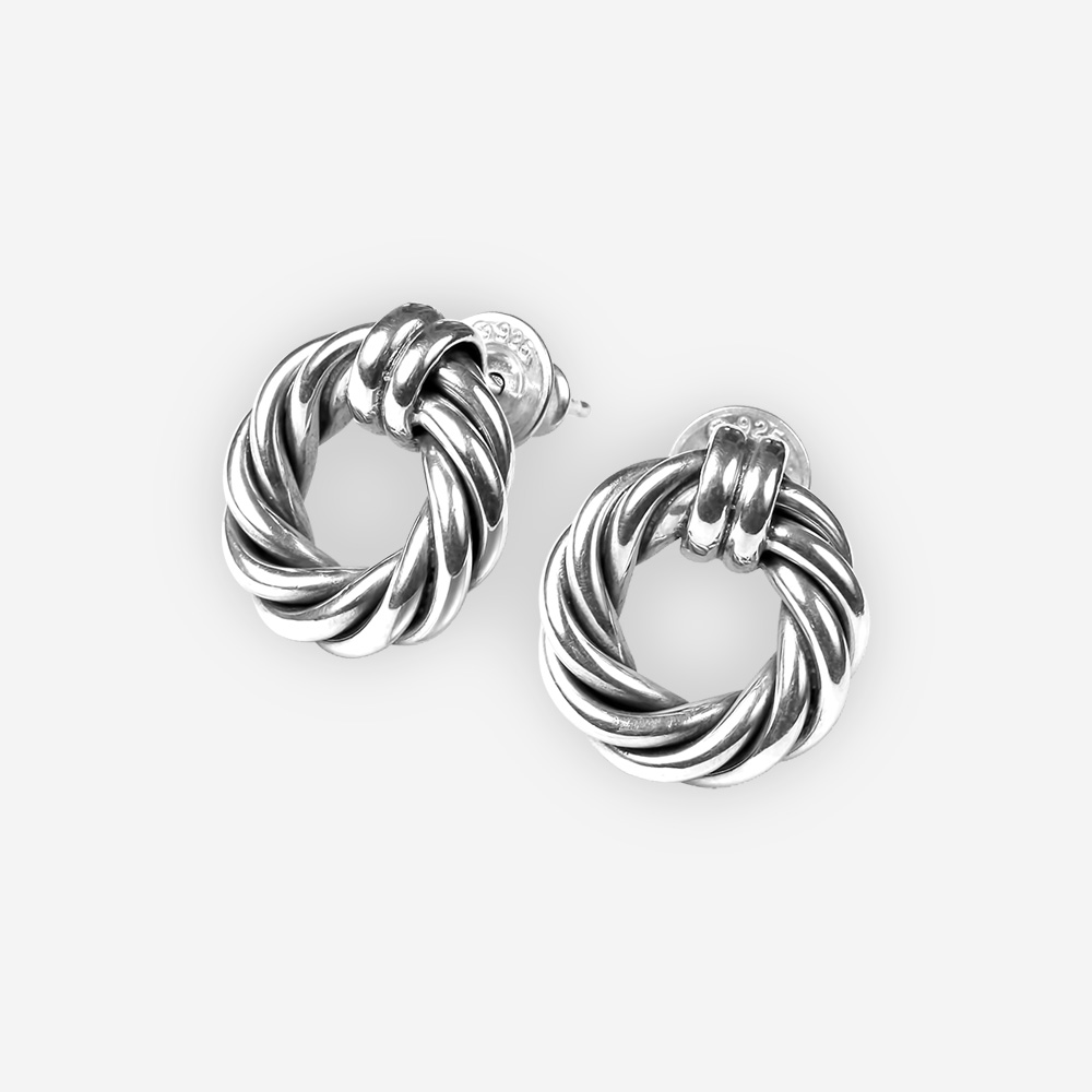 Small silver twisted cable studs crafted in 925 sterling silver.