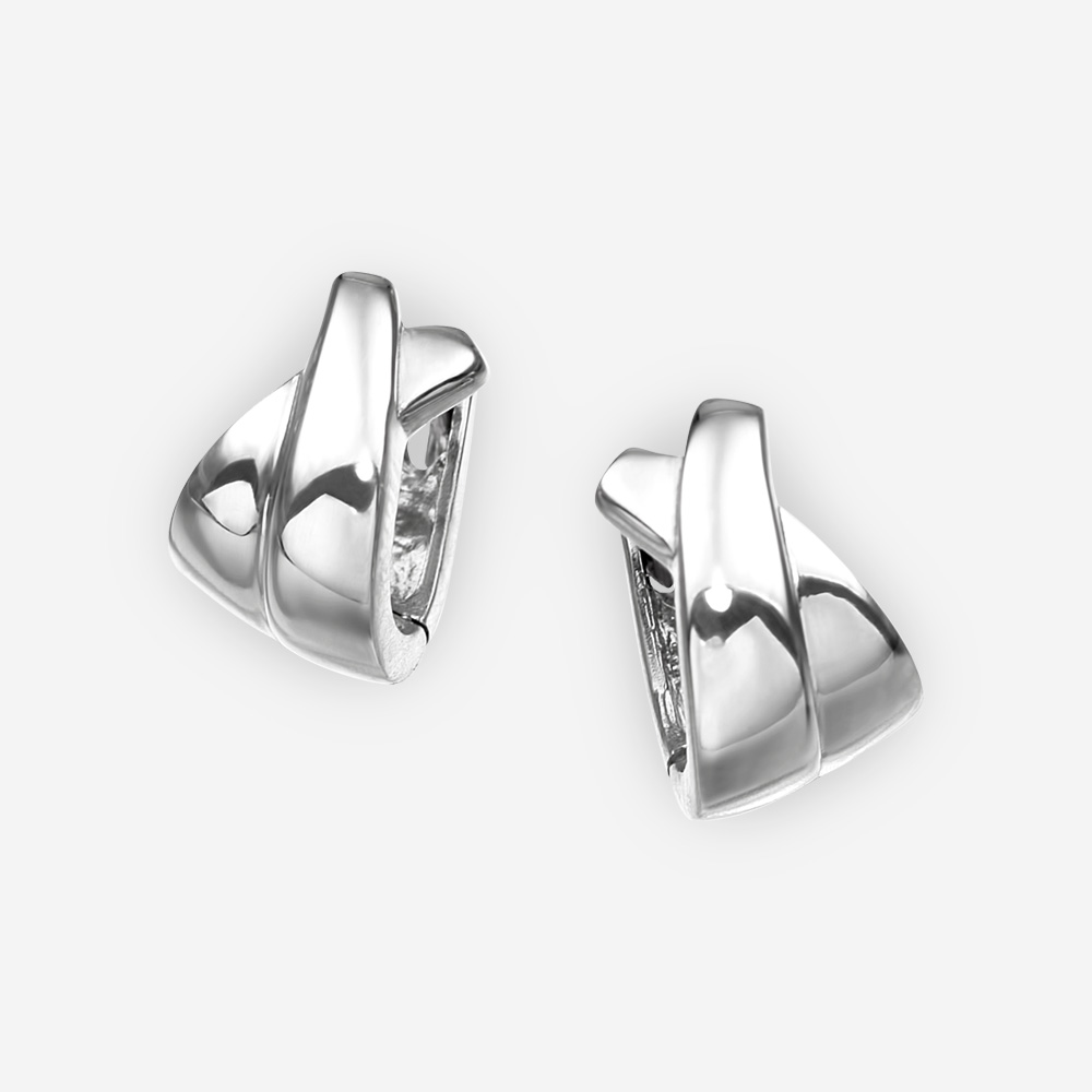 Small crisscross silver hoop earrings crafted in 925 sterling silver.
