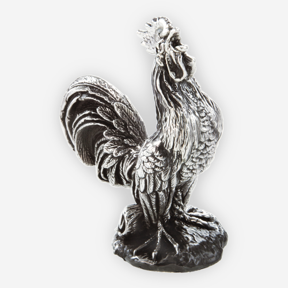Escultura de Plata de Gallo de granja hecha mediante proceso de electroformado