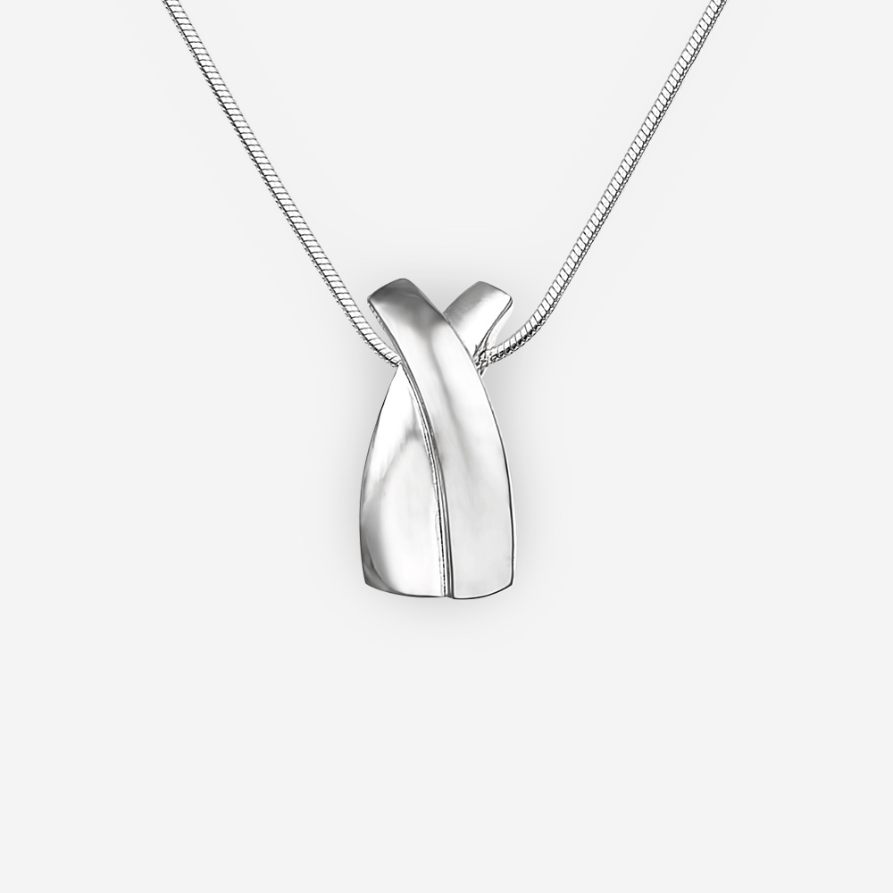 Small sterling silver crisscross necklace on a sterling silver chain.