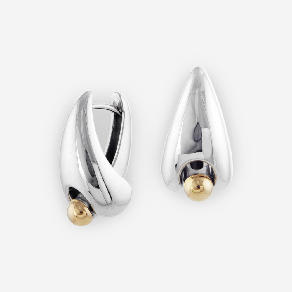 Huggie Hoop Earrings Casting in Sterling Silver with 14k Gold.