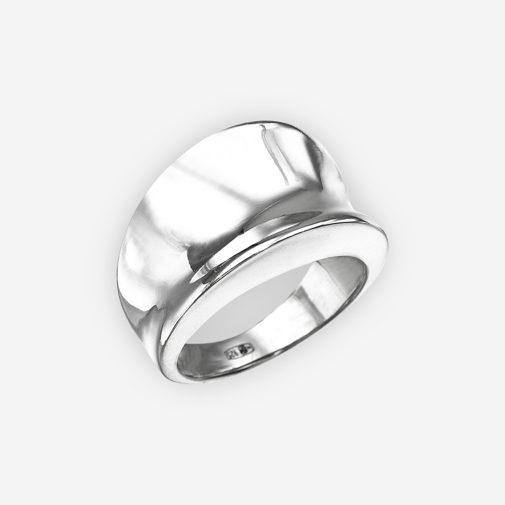 Sterling silver concave cocktail ring with a high polished finish.