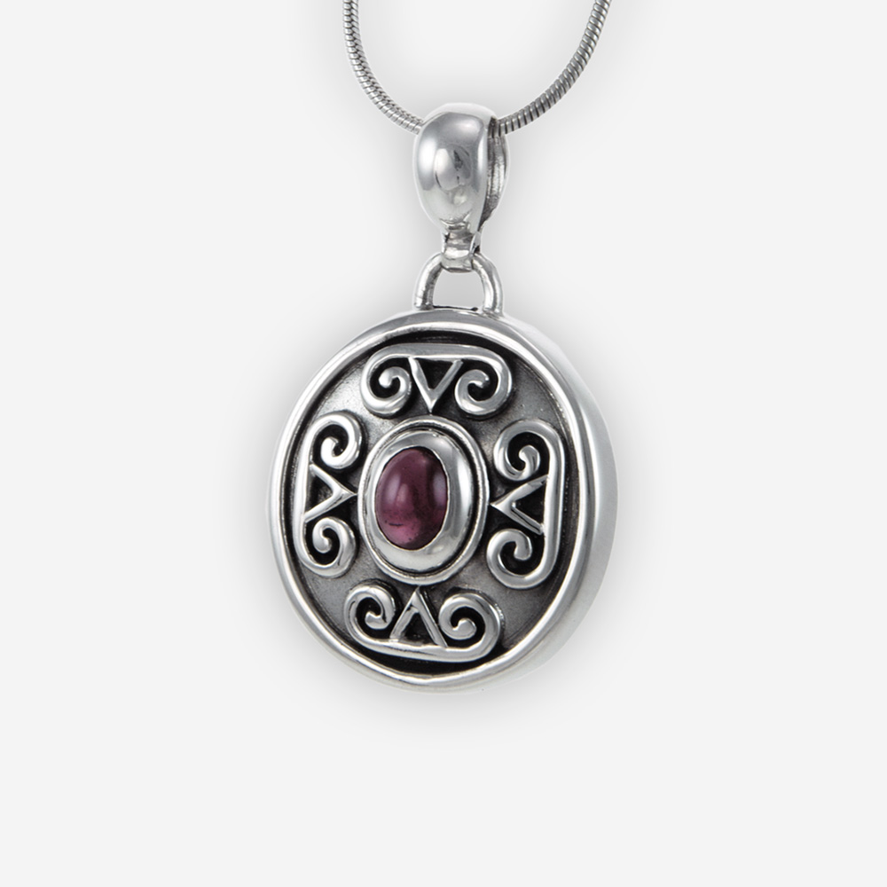 Sterling Silver Cookie Pendant Setting with Amethyst Cabochon