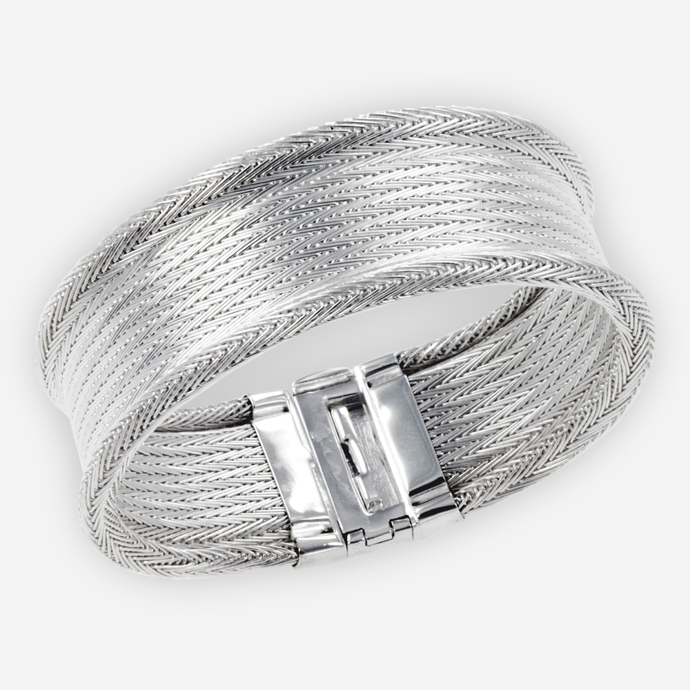 Handwoven Cuff Bracelet crafted in Sterling Silver Fabric