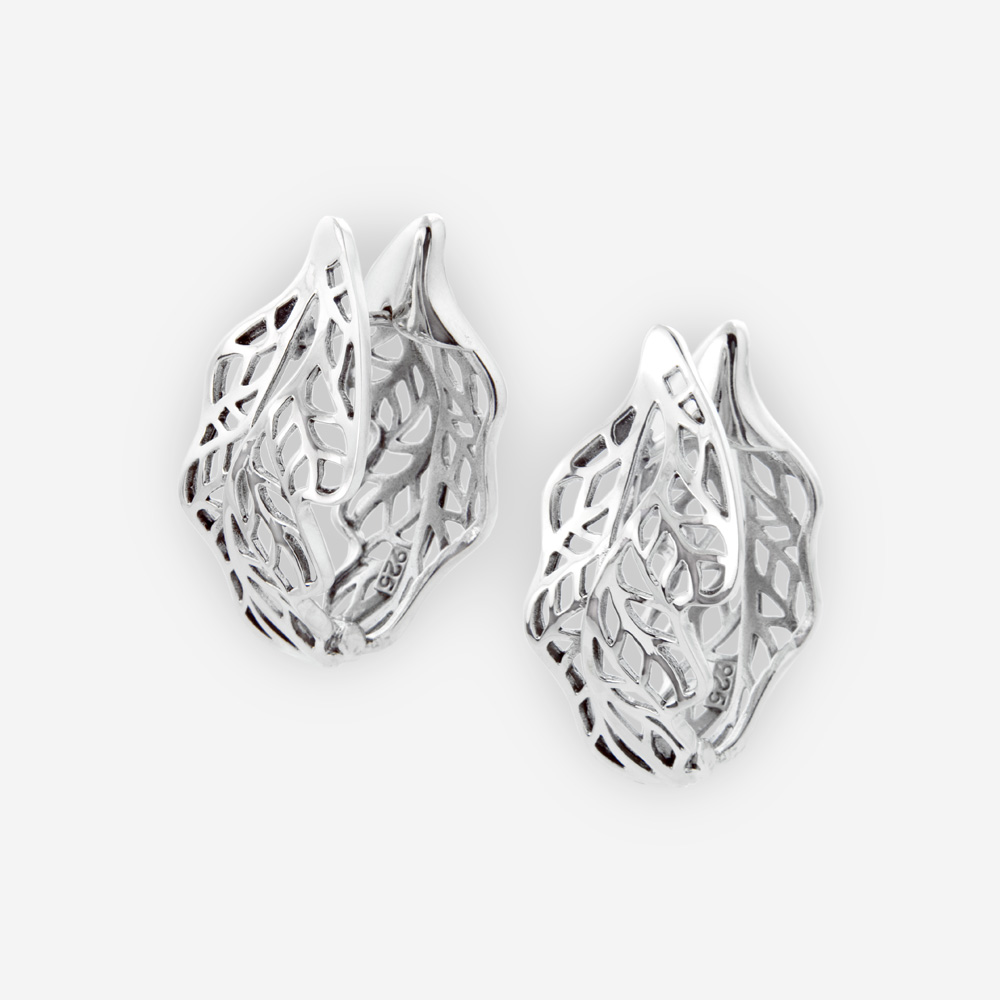 Sterling Silver Lace Leaf Hoop Earrings