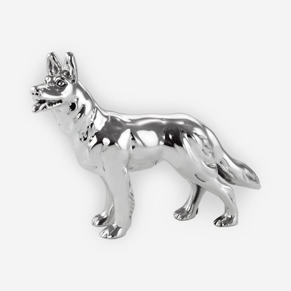 German Shepherd Dog Silver sculpture is crafted with electroforming techniques and dipped in silver .999