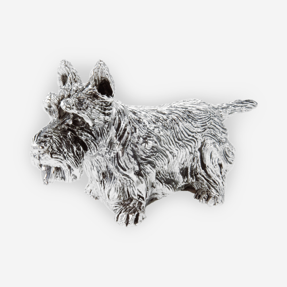 Escultura de Plata de Perro Scottish Terrier hecha mediante proceso de electroformado