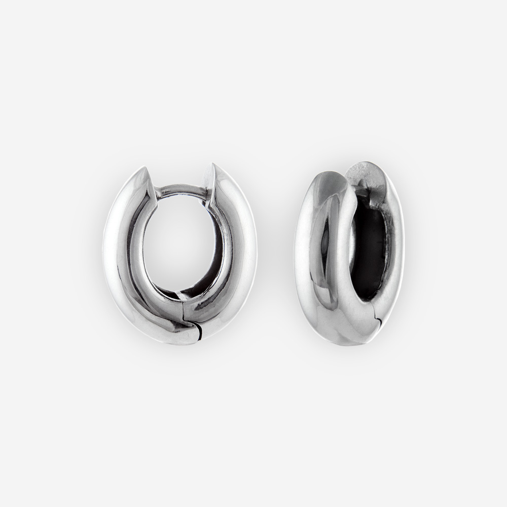 Thick polished sterling silver huggies crafted from 925 sterling silver.