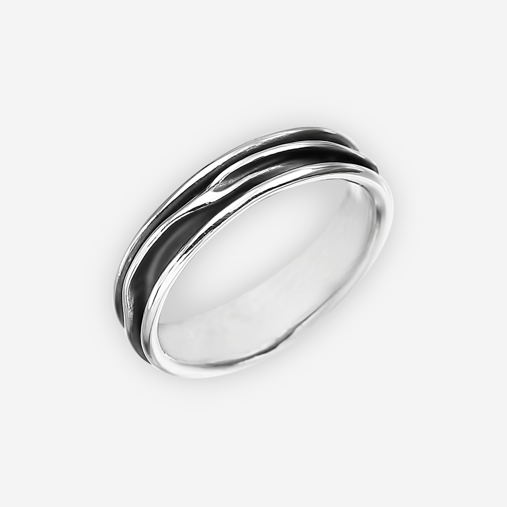 Delgado anillo de plata esculpido unisex hecho a mano de plata .925.