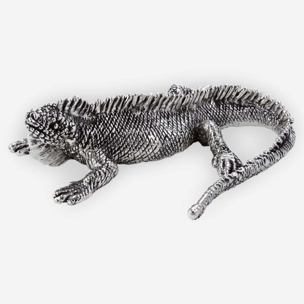 Escultura de Plata de Iguana Tropical hecha mediante proceso de electroformado
