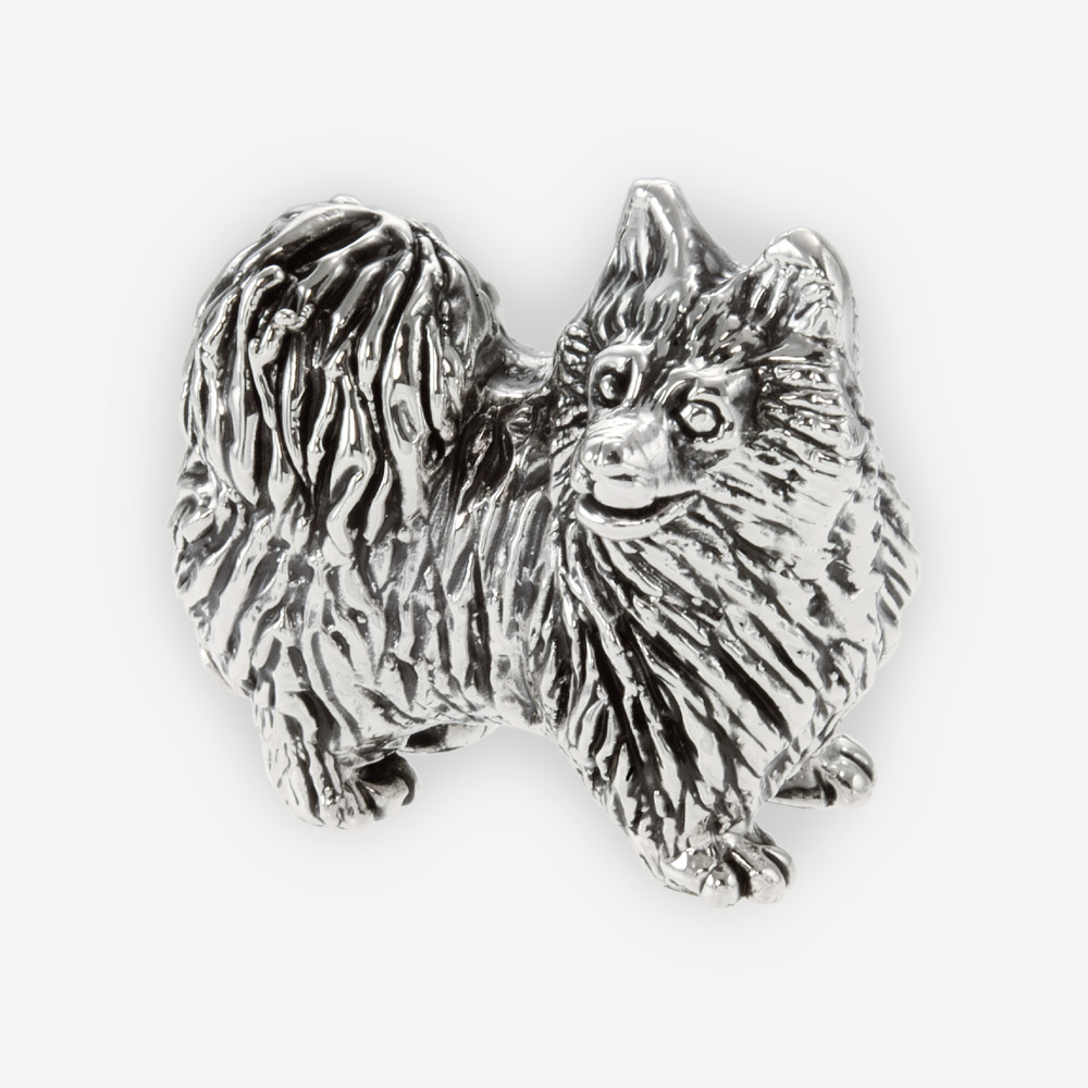 Escultura de Plata de Perro Pomeranian hecha mediante proceso de electroformado